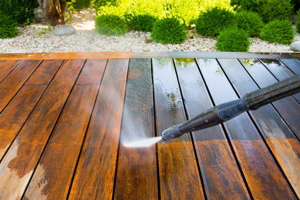 pressure washing a desk